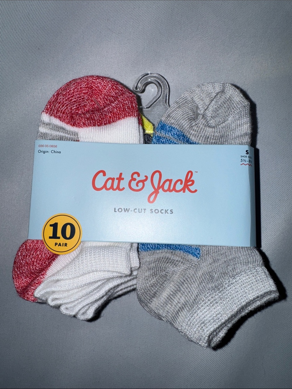 Cat & Jack Low-Cut Kids Socks 10 pairs Red, White, Gray, Blue, Yellow & Green